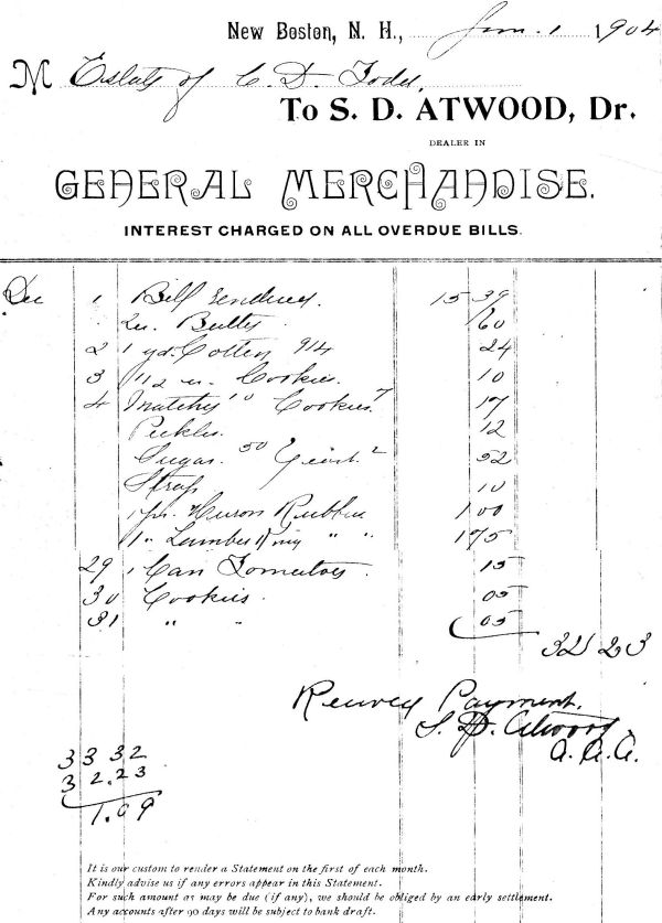 1904 receipt from SD Atwood